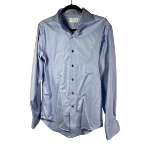 Lorenzo Uomo Mens Dress Shirt 15.5 34/35‎ Trim Fit Blue Herringbone Pattern
